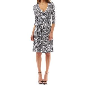 PattyBoutik Black & White Faux Wrap A Line Dress